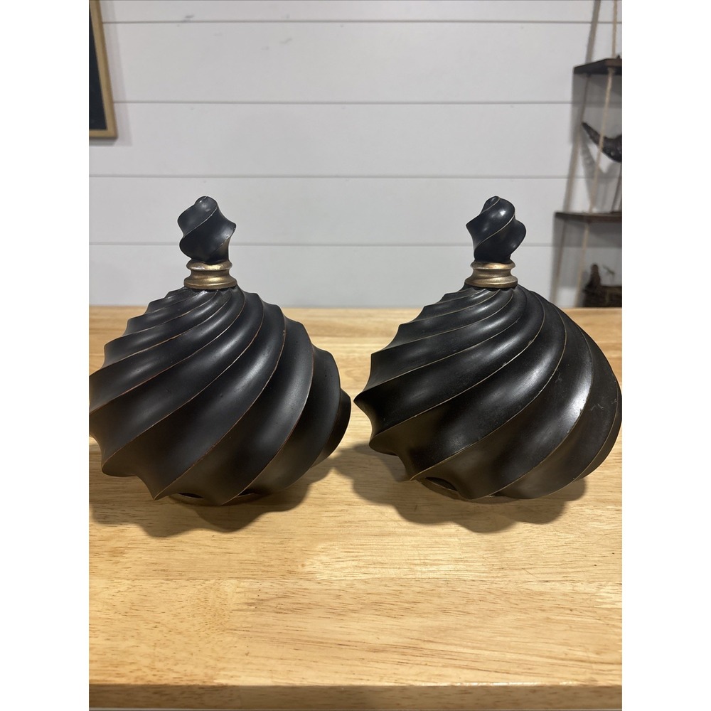 Beautiful Unique Art Deco Bookends. Black With Gold Trim